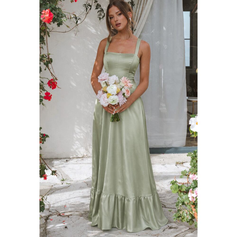 Show Me Your Mumu Clarissa Corset Dress in Moss Green Luxe Satin XL NWT
